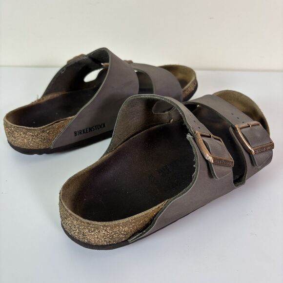 Birkenstock Arizona Sandals Size 39 Regular Brown Leather Soft Footbed Trashed - Picture 12 of 16